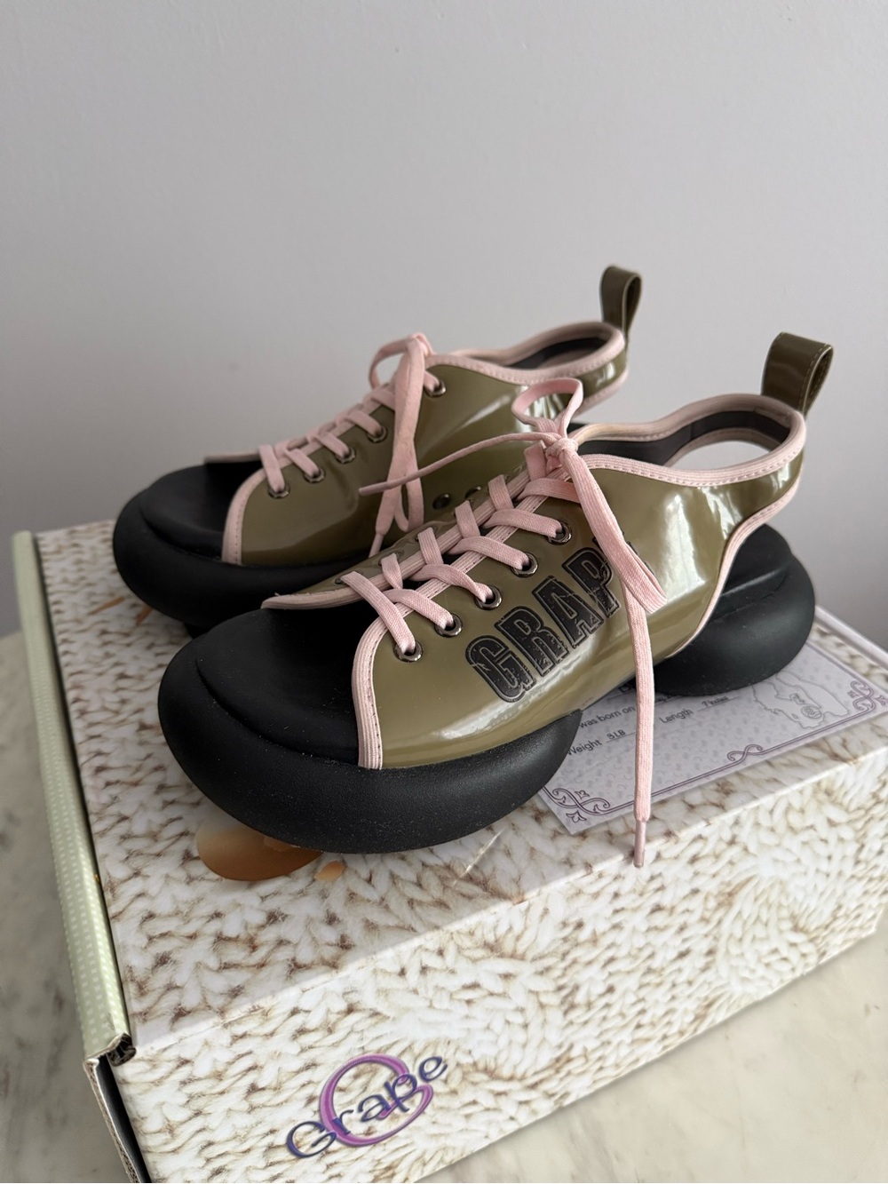 RARE Grape Multicolor Logo Lace-Up Chunky Leather/Rubber Sandals Size 5 or 35 EU
